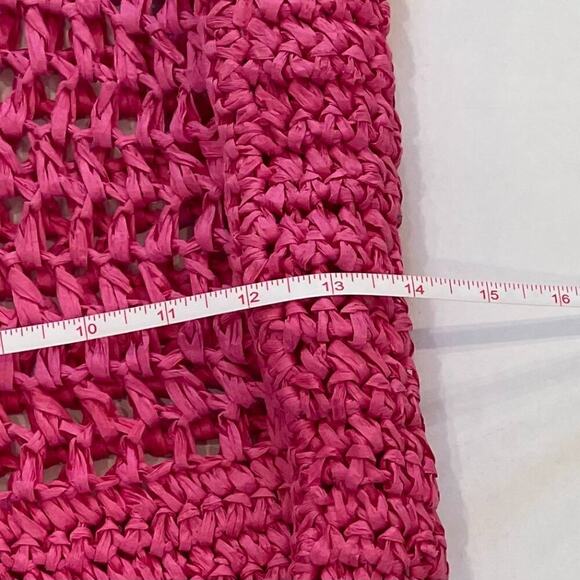 Old Navy Pink Straw/Paper Beach/Pool/Summer Crochet, Open Weave Tote Bag - Picture 5 of 9